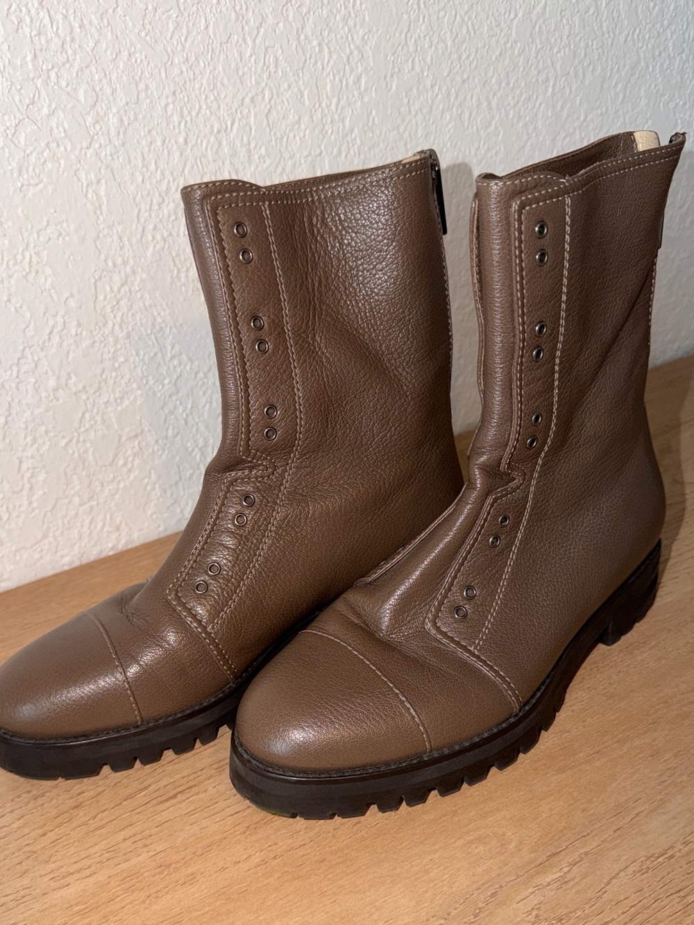 Jimmy Choo Brown Pebbled Leather Combat Boots Women’s 7